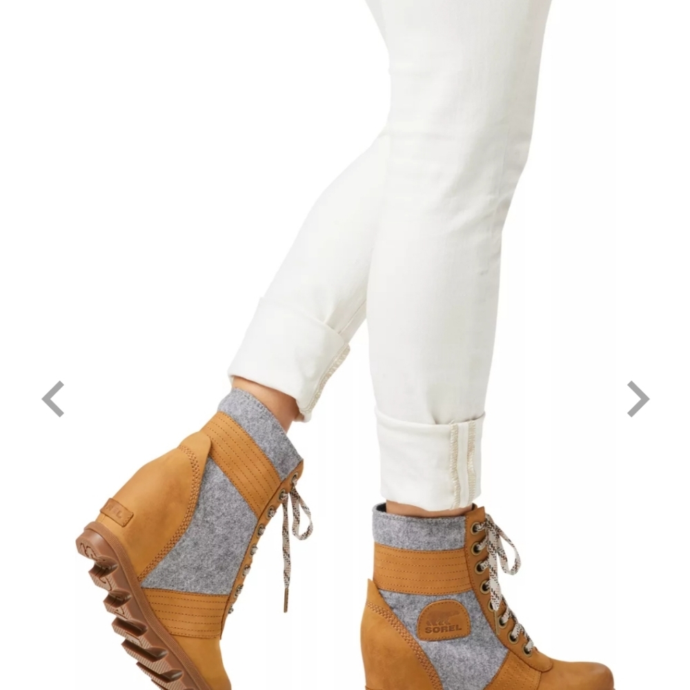 Sorel Tan and Gray Wedge Lace-Up Ankle Boots - Picture 9 of 12